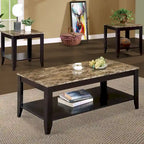 Artistic 3 piece occasional table set with Marble Top, Brown