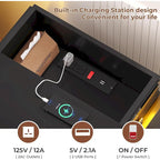 Table de chevet avec station de recharge et lumières LED, plateau coulissant