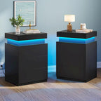 Table de chevet avec station de recharge et lumières LED, plateau coulissant
