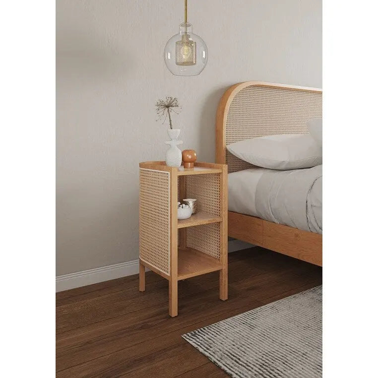 Table d'appoint Versailles de Manhattan Comfort, noire avec cannage naturel