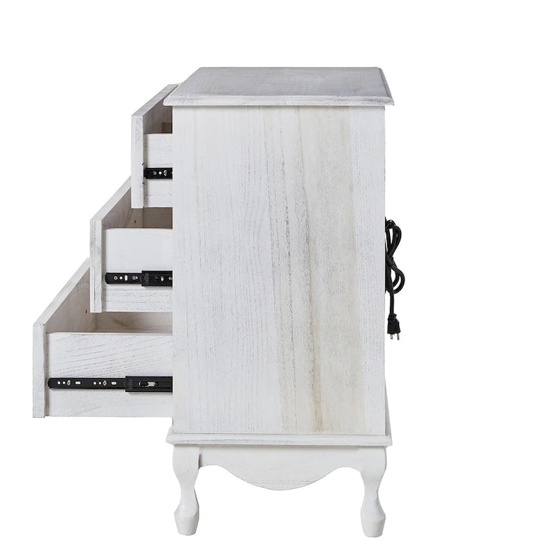 Table de chevet Pallantium Farmhouse 30 po de hauteur, effet vieilli, 3 tiroirs, pieds en bois massif et pieds réglables, lot de 2, par HULALA HOME