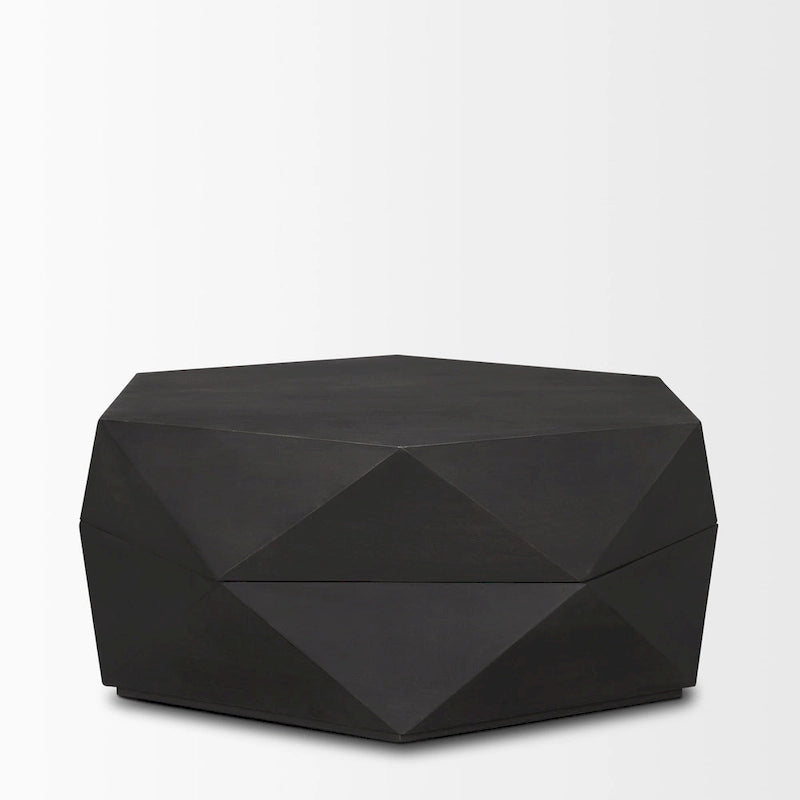 Table basse hexagonale en bois massif Arreto avec rangement