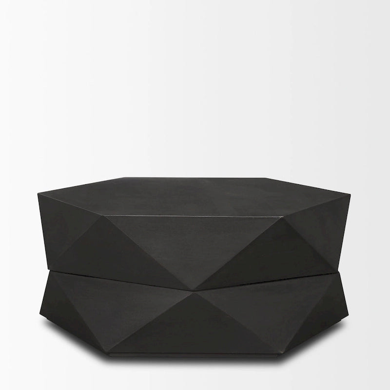 Table basse hexagonale en bois massif Arreto avec rangement