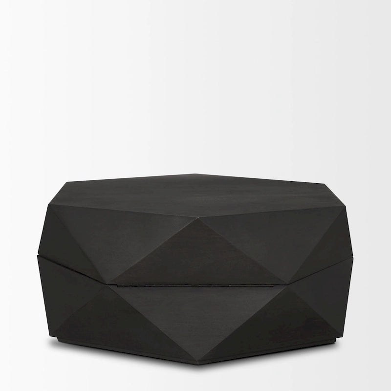 Table basse hexagonale en bois massif Arreto avec rangement