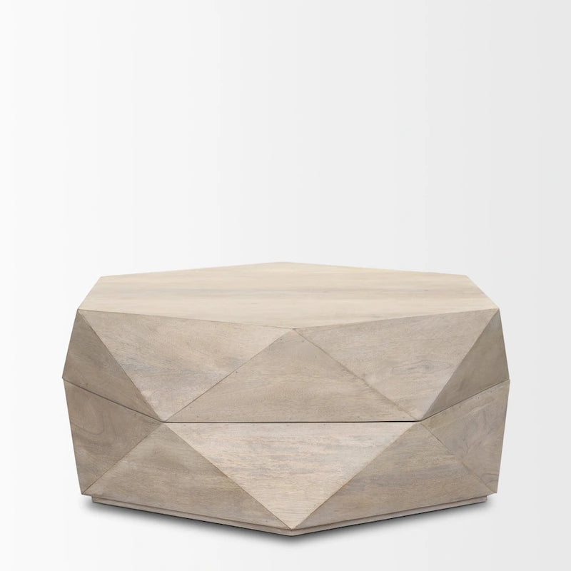 Table basse hexagonale en bois massif Arreto avec rangement