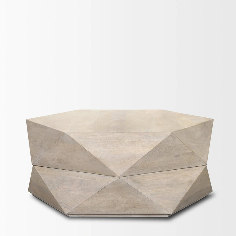 Table basse hexagonale en bois massif Arreto avec rangement