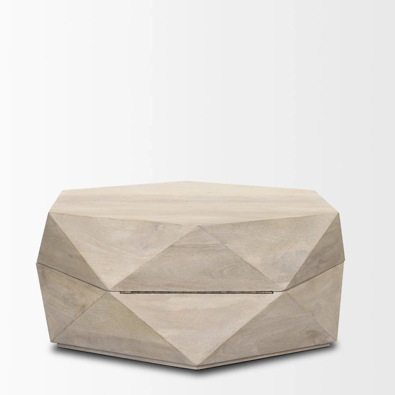 Table basse hexagonale en bois massif Arreto avec rangement