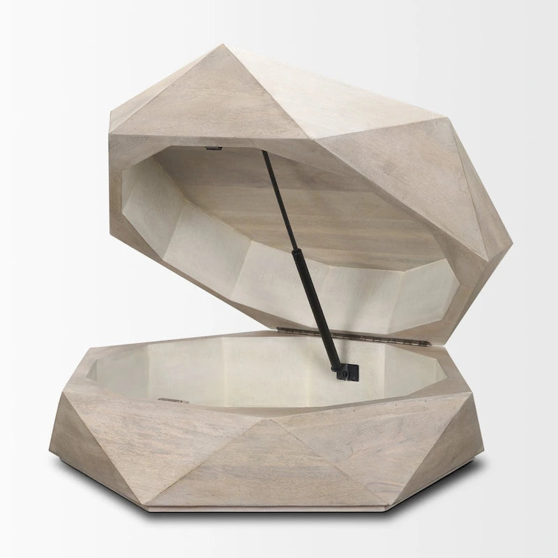 Table basse hexagonale en bois massif Arreto avec rangement