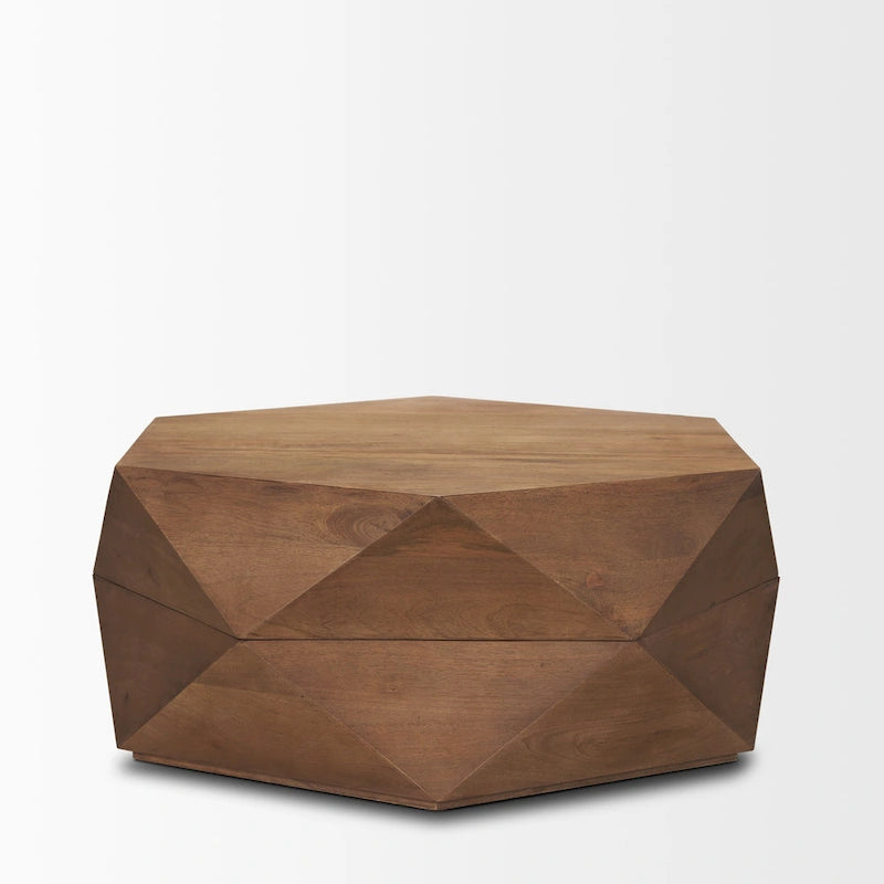 Table basse hexagonale en bois massif Arreto avec rangement