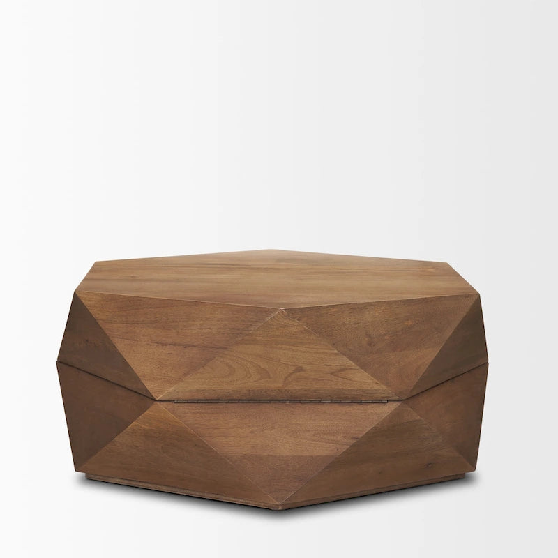 Table basse hexagonale en bois massif Arreto avec rangement