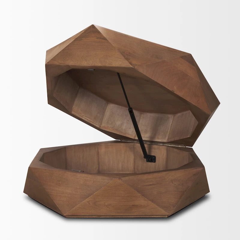 Table basse hexagonale en bois massif Arreto avec rangement