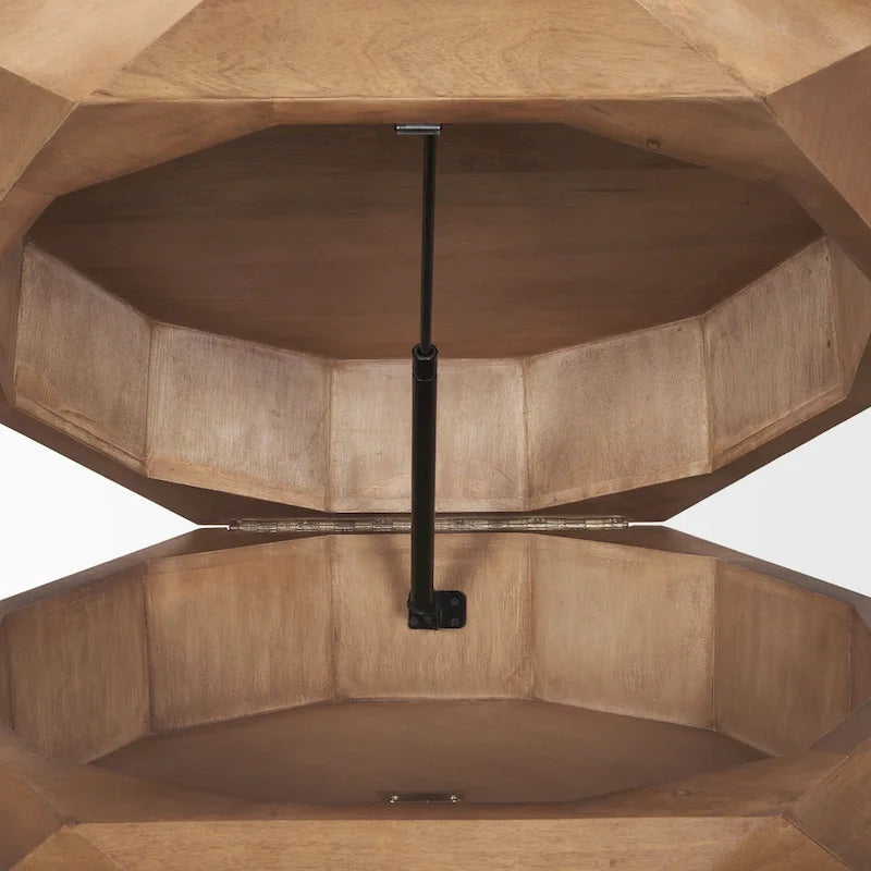 Table basse hexagonale en bois massif Arreto avec rangement