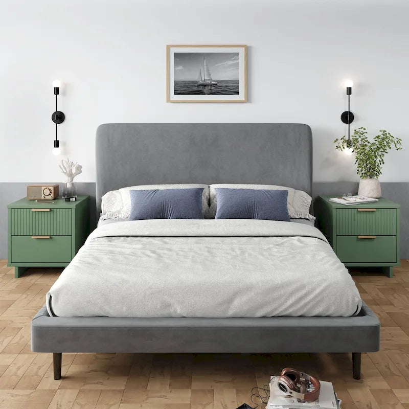 Manhattan Comfort Granville Lot de 2 tables de chevet en bois massif du milieu du siècle à 2 tiroirs