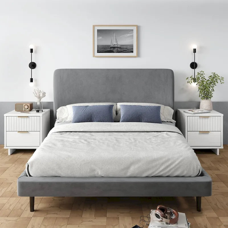 Manhattan Comfort Granville Lot de 2 tables de chevet en bois massif du milieu du siècle à 2 tiroirs
