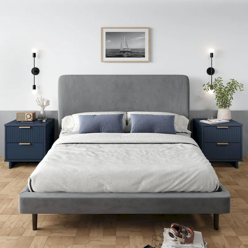 Manhattan Comfort Granville Lot de 2 tables de chevet en bois massif du milieu du siècle à 2 tiroirs