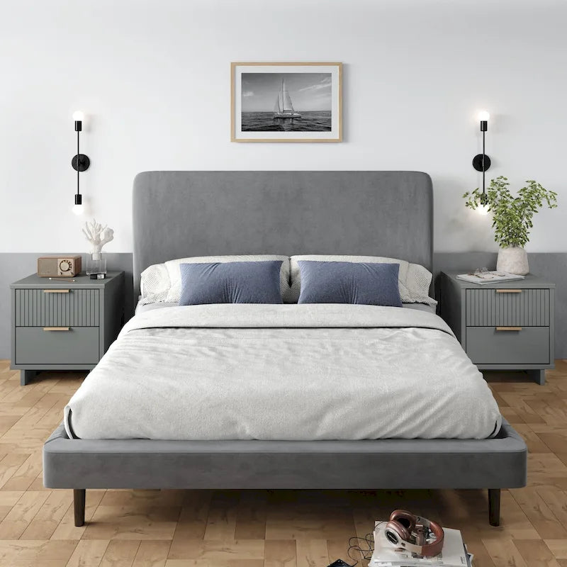 Manhattan Comfort Granville Lot de 2 tables de chevet en bois massif du milieu du siècle à 2 tiroirs