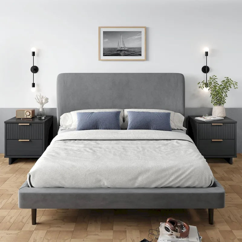 Manhattan Comfort Granville Lot de 2 tables de chevet en bois massif du milieu du siècle à 2 tiroirs