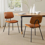  Set of 2 Mid-century PU Leather Bentwood Dining Chairs