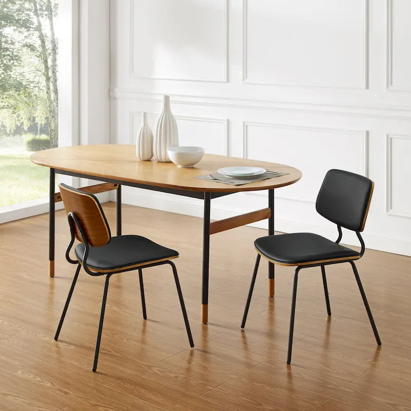 Set of 2 Mid-century PU Leather Bentwood Dining Chairs