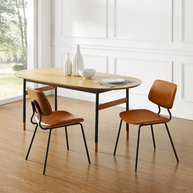 Set of 2 Mid-century PU Leather Bentwood Dining Chairs