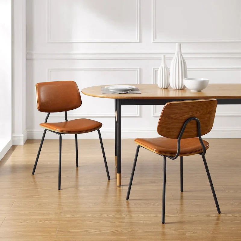 Set of 2 Mid-century PU Leather Bentwood Dining Chairs