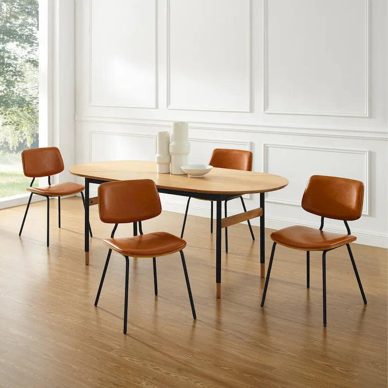 Set of 2 Mid-century PU Leather Bentwood Dining Chairs
