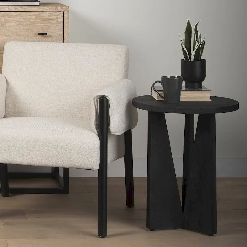 Table d'appoint ronde Mattius en bois massif noir - 18L x 18W x 22H