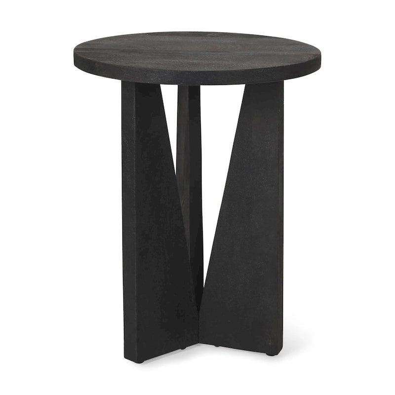 Table d'appoint ronde Mattius en bois massif noir - 18L x 18W x 22H