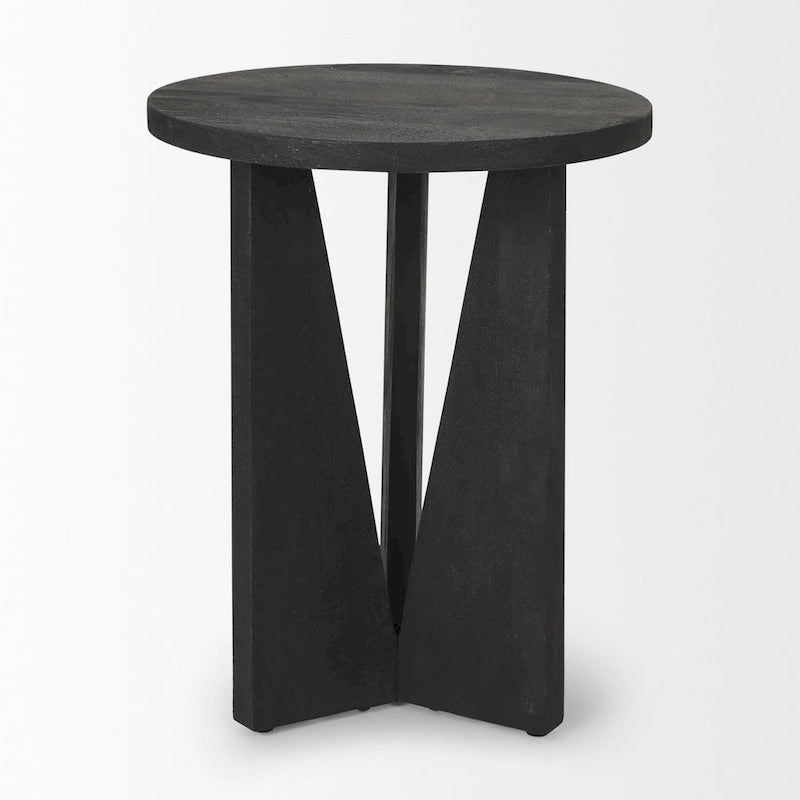 Table d'appoint ronde Mattius en bois massif noir - 18L x 18W x 22H