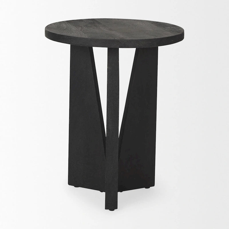 Table d'appoint ronde Mattius en bois massif noir - 18L x 18W x 22H
