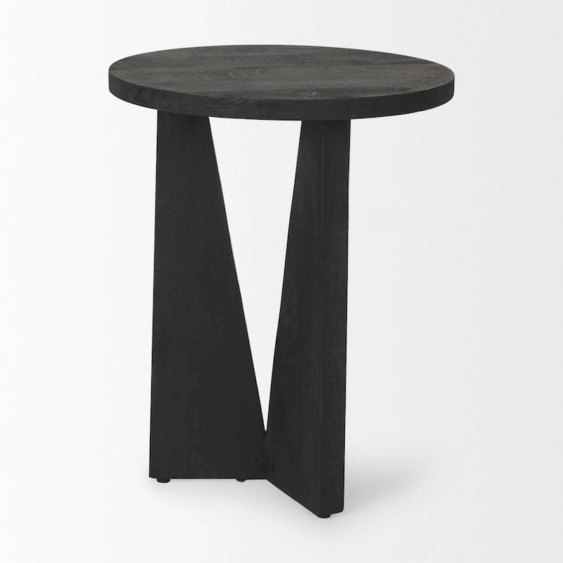 Table d'appoint ronde Mattius en bois massif noir - 18L x 18W x 22H