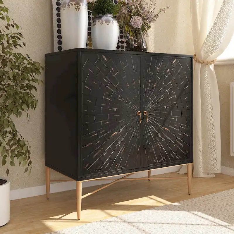 Clihome Buffet en bois vintage 2 portes, meuble d'appoint de rangement