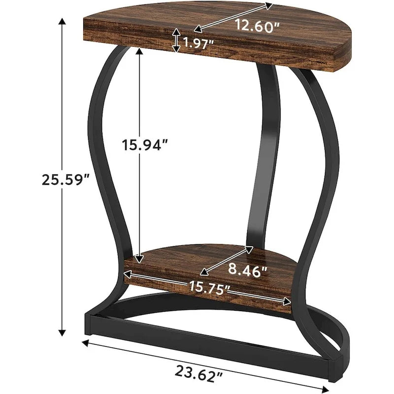 Table d'appoint demi-ronde, table d'appoint demi-lune en bois à 2 niveaux petite table d'appoint semi-circulaire