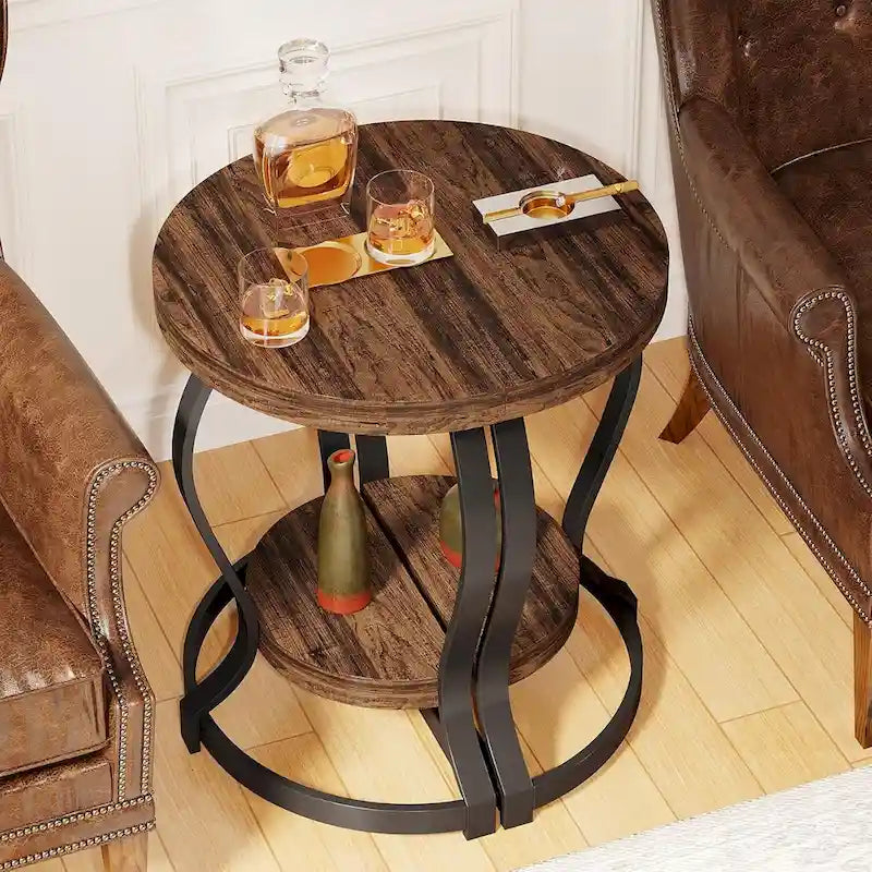 Table d'appoint demi-ronde, table d'appoint demi-lune en bois à 2 niveaux petite table d'appoint semi-circulaire