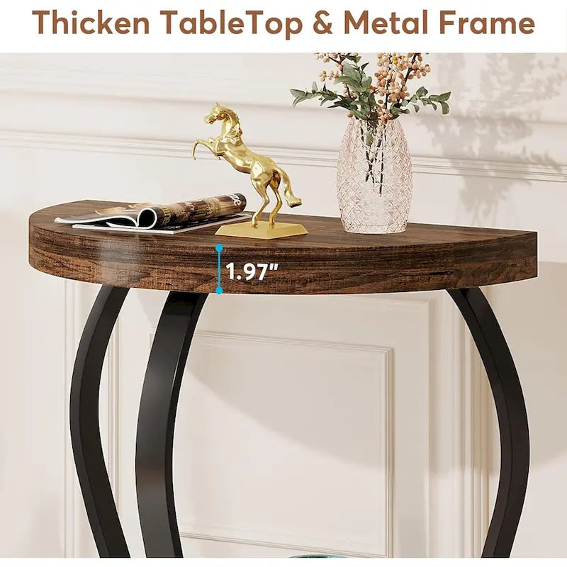 Table d'appoint demi-ronde, table d'appoint demi-lune en bois à 2 niveaux petite table d'appoint semi-circulaire