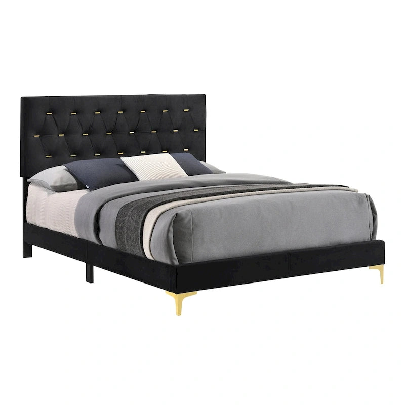 Ensemble de chambre à coucher Lexie capitonné 4 pièces noir et or