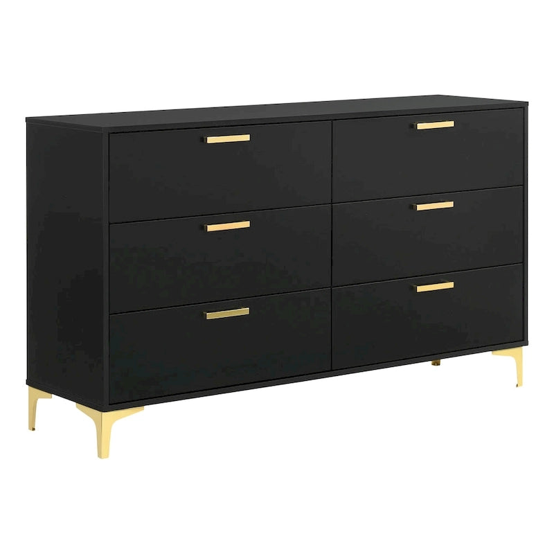 Ensemble de chambre à coucher Lexie capitonné 4 pièces noir et or