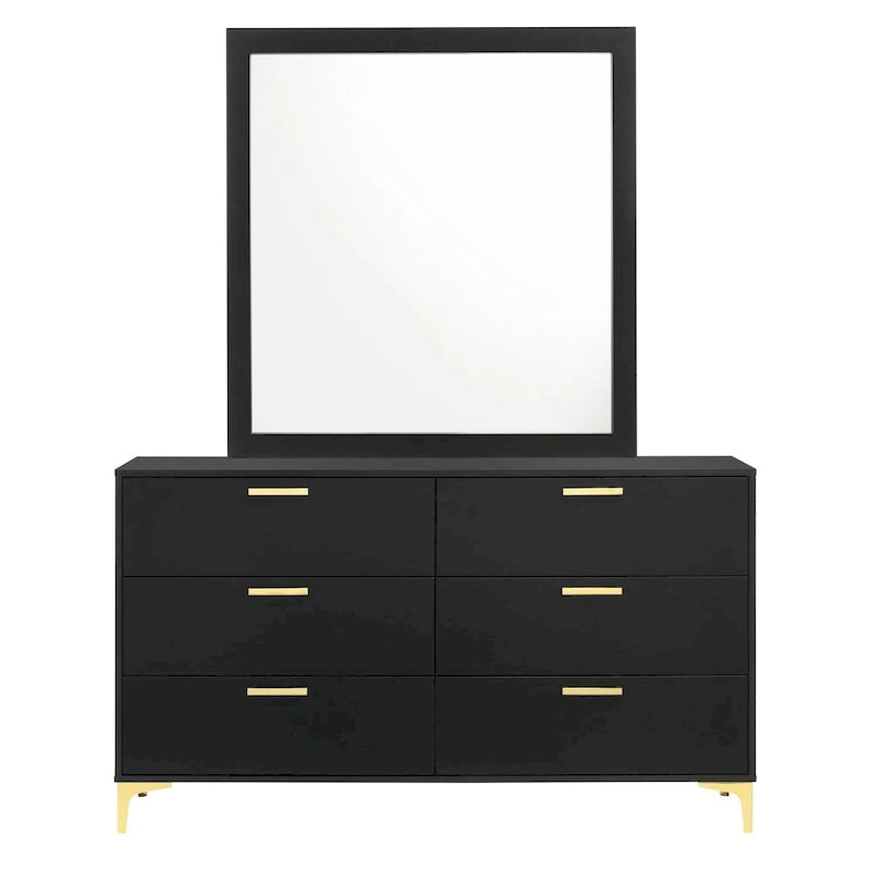 Ensemble de chambre à coucher Lexie capitonné 4 pièces noir et or