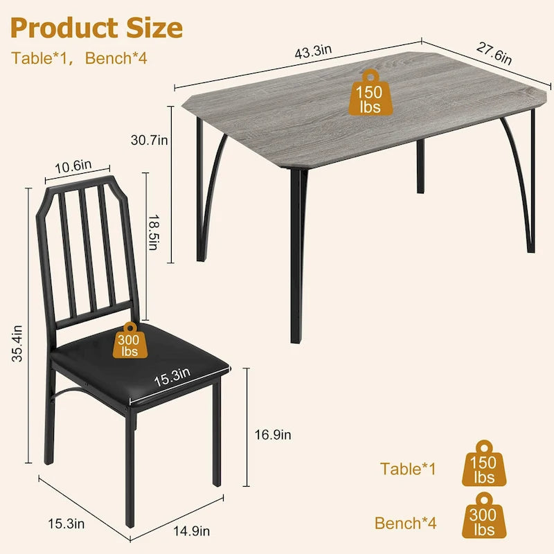 Ensemble de table à manger de style ferme pour 4 personnes, coin petit-déjeuner