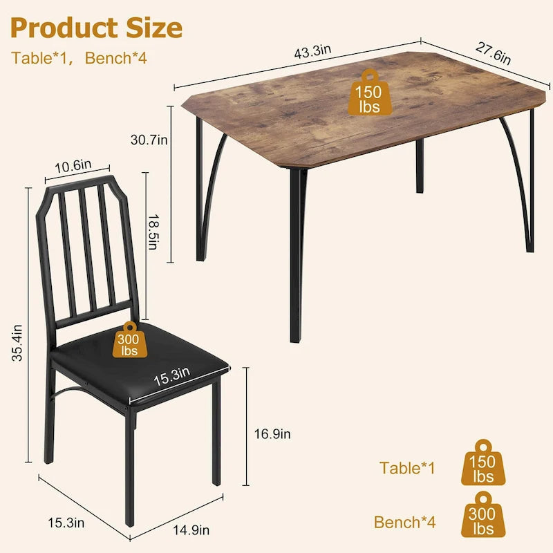 Ensemble de table à manger de style ferme pour 4 personnes, coin petit-déjeuner