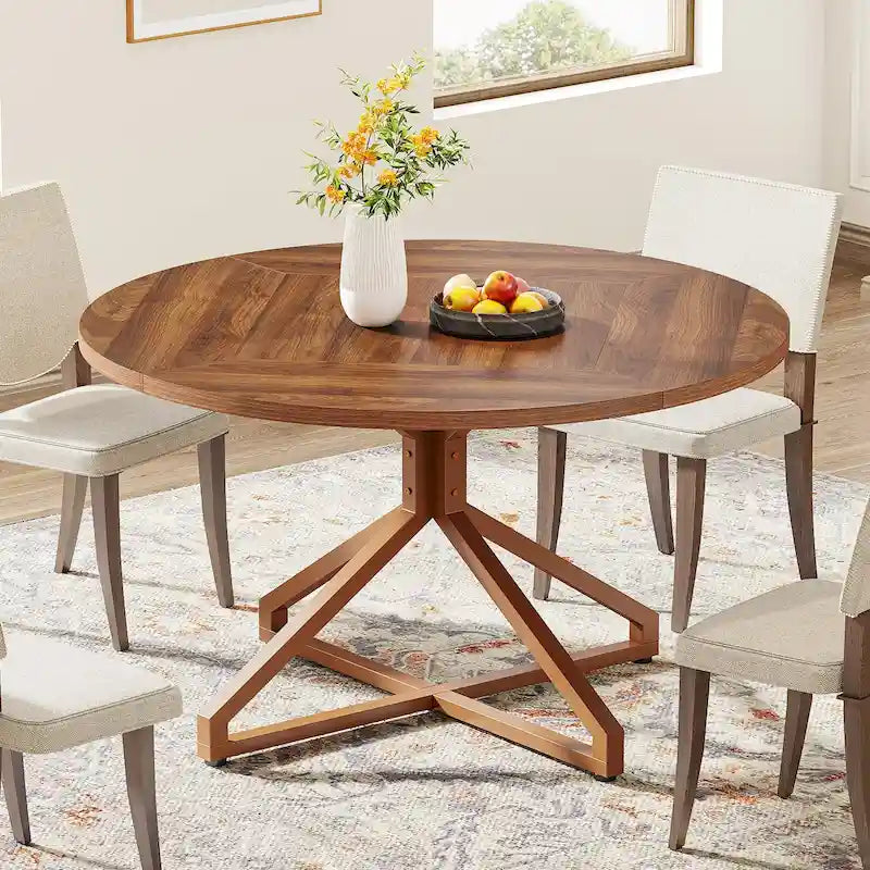 Table à manger ronde de 120 cm avec pied central en métal pour 4 à 6 personnes