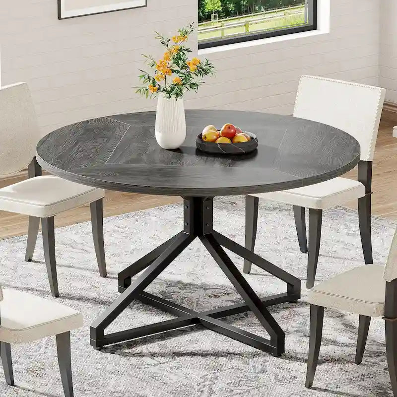 Table à manger ronde de 120 cm avec pied central en métal pour 4 à 6 personnes