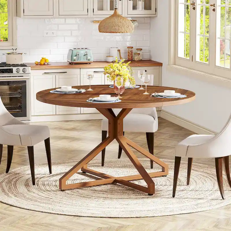 Table à manger ronde de 120 cm avec pied central en métal pour 4 à 6 personnes