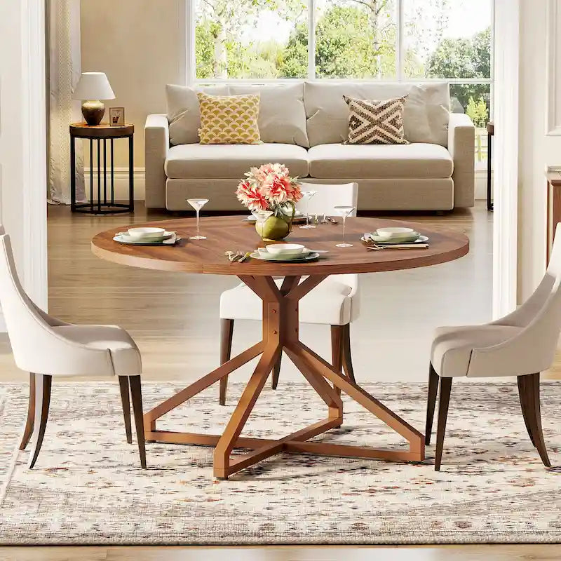 Table à manger ronde de 120 cm avec pied central en métal pour 4 à 6 personnes