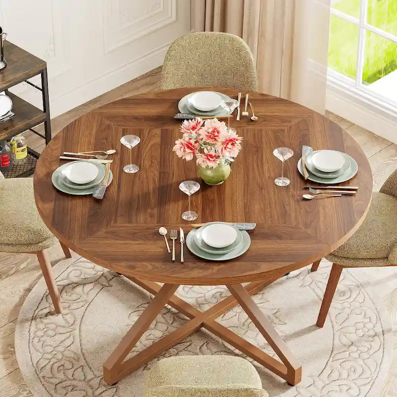 Table à manger ronde de 120 cm avec pied central en métal pour 4 à 6 personnes