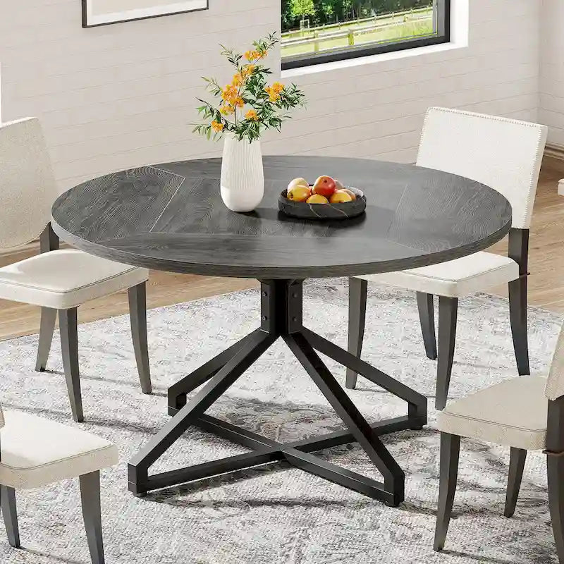 Table à manger ronde de 120 cm avec pied central en métal pour 4 à 6 personnes