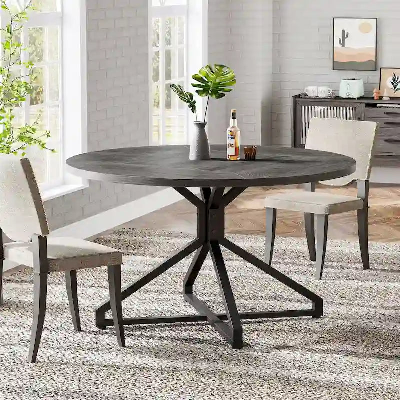 Table à manger ronde de 120 cm avec pied central en métal pour 4 à 6 personnes