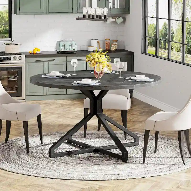 Table à manger ronde de 120 cm avec pied central en métal pour 4 à 6 personnes