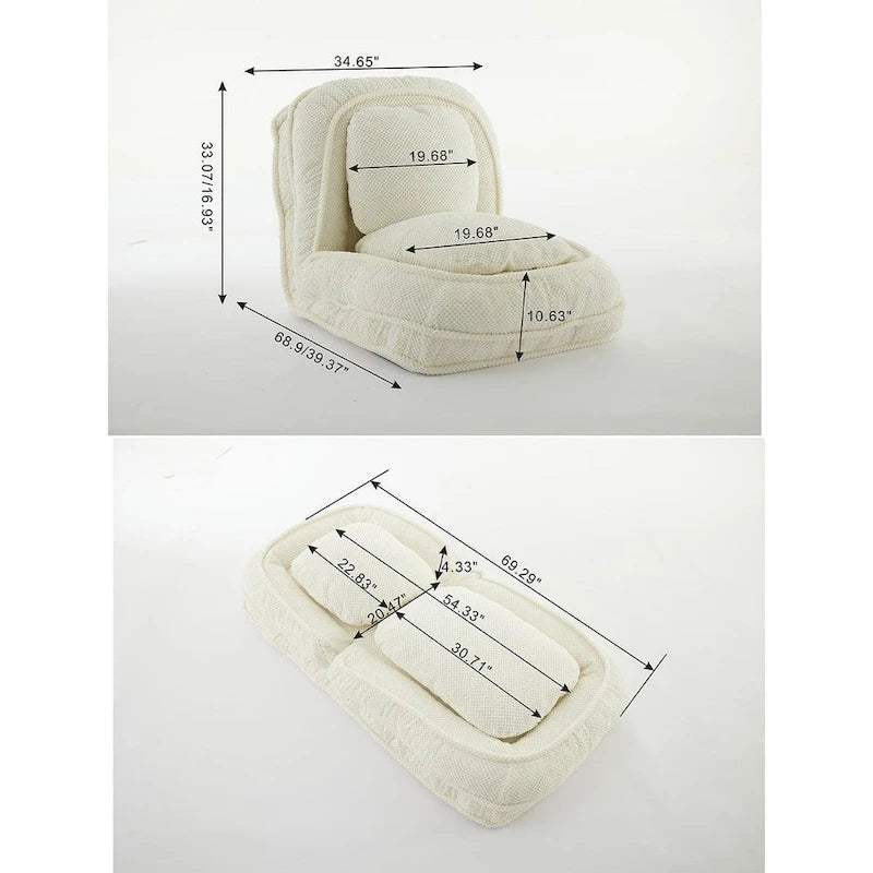 Chaise longue convertible, Canapé paresseux de sol, Lit de canapé rembourré pliant avec dossier réglable