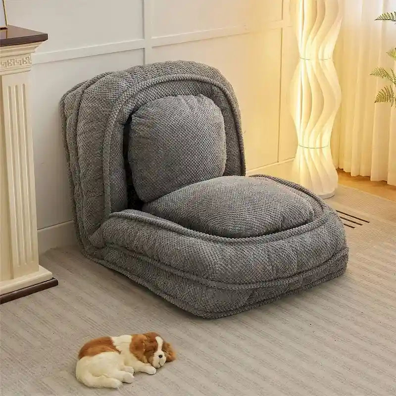 Chaise longue convertible, Canapé paresseux de sol, Lit de canapé rembourré pliant avec dossier réglable